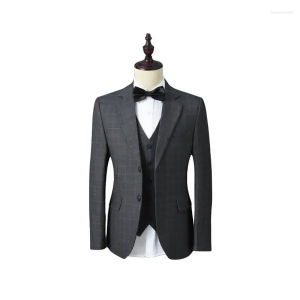 Trajes para hombre, traje a cuadros gris y negro, versión coreana ajustada de la tendencia británica, vestido de novio de boda personalizado, espectáculo de negocios