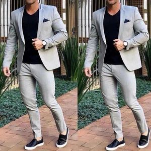 Herenpakken Gray Blazer Sets Ropa Hombre Wedding Party Kostuum Casual gastheer Kleding Regelmatig 2 Peices Jacket Pants