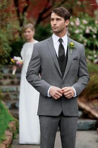 Herenpakken grijs formele bruiloft mannen passen bruidegom smoking slanke fit blazer hombre hoogwaardige casual aangepaste 3 -delige set jas vest pant voor