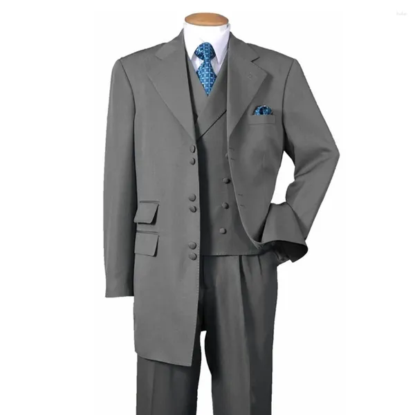 Costumes pour hommes gris cran revers simple boutonnage pour hommes mince mode affaires décontracté mariage tailcoat 3 pièces ensemble (Blazer gilet pantalon)