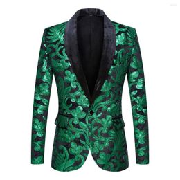 Costumes pour hommes Green / Gold / Blue / Purple Sequins broderie Blazer Hommes Magicien Costume Costume Bar Nightclub Glitter Suit Suit plus taille