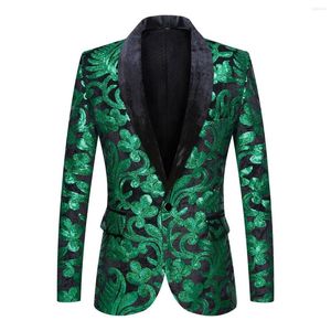 Costumes pour hommes Green / Gold / Blue / Purple Sequins broderie Blazer Hommes Magicien Costume Costume Bar Nightclub Glitter Suit Suit plus taille