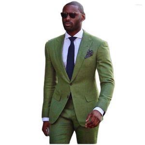 Costumes pour hommes costumes de lin vert homme décontracté hommes combinais