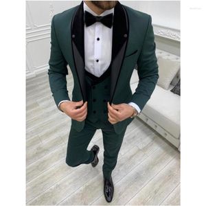 Herenpakken Groene heren 3-delige set Formele bruiloft smoking Custom Blazer Slim Fit Groomsmens Wear Prom Dress Jacket Vest Broek