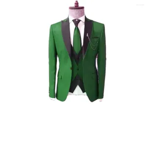 Herenpakken Green Men Zwart Rapel Kostuum Homme Wedding Brader Tuxedos Terno Masculino Party Prom Blazer 3 PCS Jacket Pant Vest