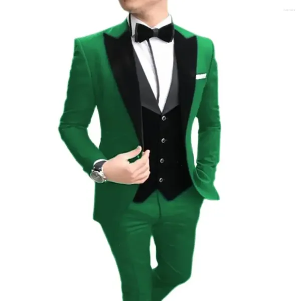 Suits para hombres Green Men Fit 3 Pieces Wear Wedding Business Groom Tuxedos Blazer Chalecos de chaleco de chaleco Homme Homme