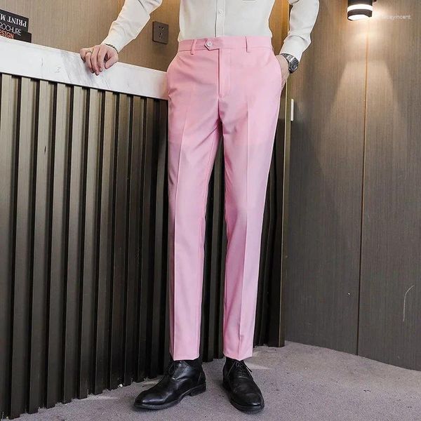 Costumes Homme vert couleur unie Pantalon printemps Homme Pantalon luxe polyvalent Pantalon britannique Pantalon Homme Slim rose violet rouge