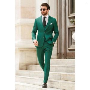 Costumes masculins Green Solid Men 3 pièces Smart Casual Notch Lapel Single Tenues de mariage Tuxedo Slim Fit (Blazer Gest Pantal