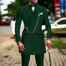 Herenpakken Green Suit Men voor Afrikaanse op maat gemaakte lange jas met broek 2 stuks Set Groom Tuxedos Wedding Male Fashion Prom Blazers