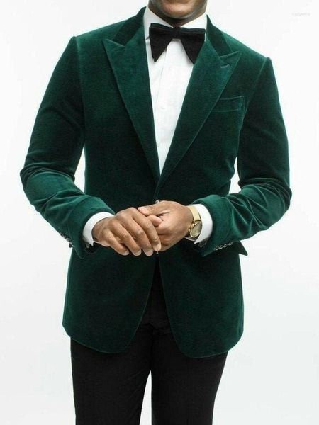 Trajes de hombre Terciopelo verde para hombre Esmoquin de boda Slim Fit Novio Estilo italiano Blazer Ropa personalizada de dos piezas (pantalones de chaqueta)