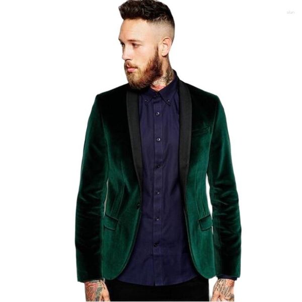 Costumes pour hommes veste en velours vert noir châle revers marié Blazer pantalon hommes porter homme vêtements de mariage 2 pièces ensembles manteau pantalon tenue