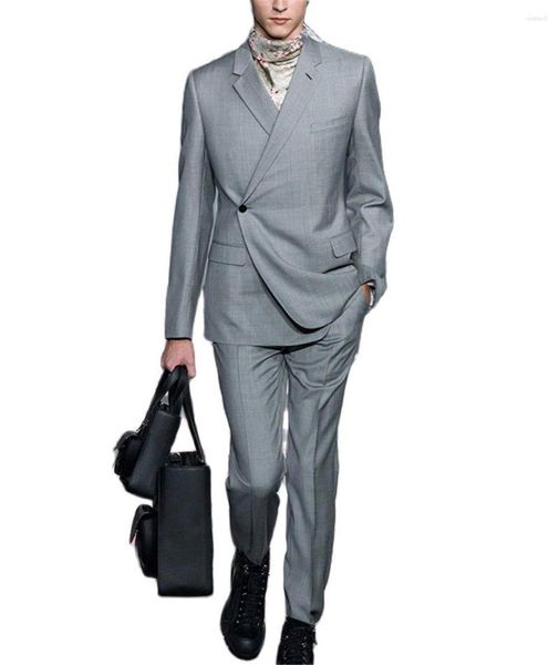 Costumes pour hommes gris 1 bouton conception complet hommes costume beau personnalisé veste pantalon marié robe de mariée Slim Fit smoking Blazer pantalon tenue 2 pièces