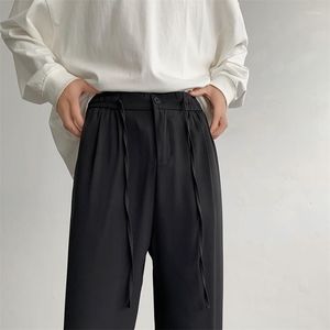 Trajes para hombres Pantalones de traje negro gris Hombres Sociedad de moda Vestido para hombre Coreano Suelto Recto Pierna ancha Pantalones formales de oficina
