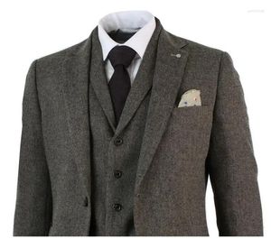 Costumes masculins en tweed brun gris combinaison des hommes smoking slim fit veste de marié personnalisée 3 pièces Blazer sets terno masculino traje americana hombre