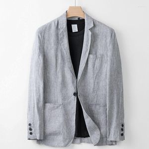 Costumes pour hommes gris décontracté lin veste manteau hommes printemps automne rafraîchissant respirant costume Blazer Style britannique coupe régulière Sport 3XL