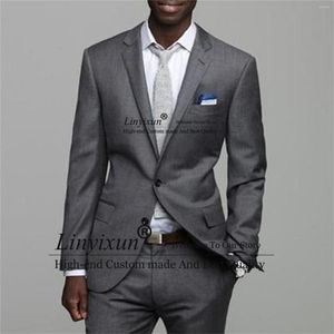 Herenpakken grijze formele mannen slanke fit African bruidegom smoking voor bruiloft 2 -delige set kostuum homme jas pants mannelijk diner feest blazer