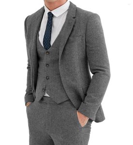 Costumes pour hommes gris costume pour hommes 3 pièces Vintage revers cranté chevrons tweed smokings pour mariage taille personnalisée (Blazer gilet pantalon)