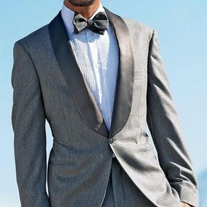 Herenpakken grijze tweed sjaal sjaal rapel formele mannen passen mager blazer 2023 nieuwste jas pant ontwerpen bruidegom aangepaste smoking 2 -delige vestidos
