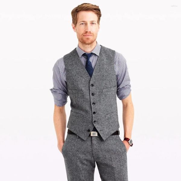 Costumes masculins Grey Tweed Groom Groom Suit Elegant Wedding For Custom Slim Fit 2 Prom Prom Tuxedo Blazer Set Ternos Masculino