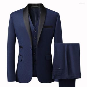 Trajes de hombre Traje de novio (Blazer Chaleco Pantalones) Moda Slim High-end Korean Mens Business Casual Wedding Dress Party Three-piece