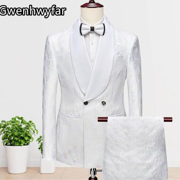 Suits para hombres Gwenhwyfar 2023 Fondo blanco clásico Pink Cherry Blossom Jacquard traje para compras y disfraces de ocio Homme