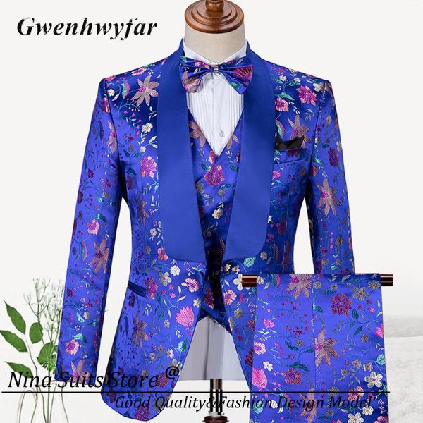 Costumes masculins Gwenhwyfar 2024 Costume bleu royal Homme tailleur étoile à la main de châle floral châle Tuxedos pour hommes pour hommes