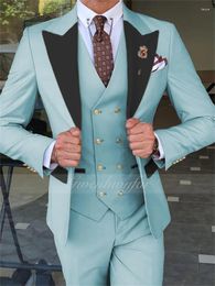 Ternos masculinos gwenhwyfar luz azul noivo smoking terno 3 peças fino ajuste homem festa de casamento feito sob medida custome homme blazer