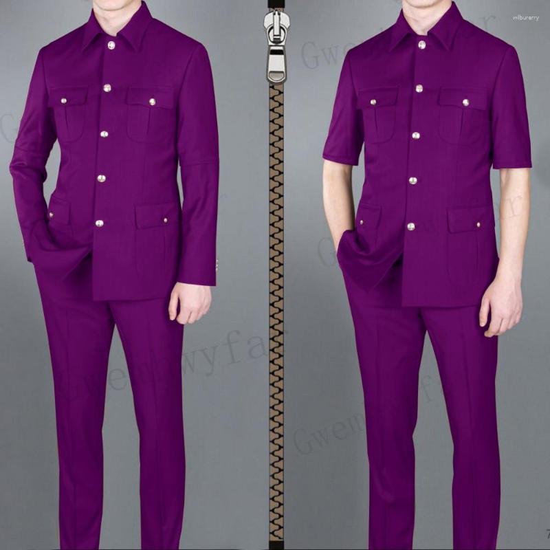 Men's Suits Gwenhwyfar Purple Fashion Groom Male Wedding Prom Suit Slim Fit Tuxedo Mens Formal Business Work Wear 2Pcs (Jacket Pants)