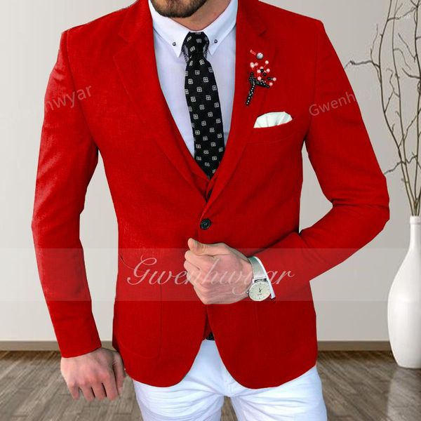 Costumes pour hommes Gwenhwyfar rouge costume formel 3 pièces ensembles pour hommes robe de soirée de mariage manteau et pantalon grande taille Terno Masculino avec pantalon blanc