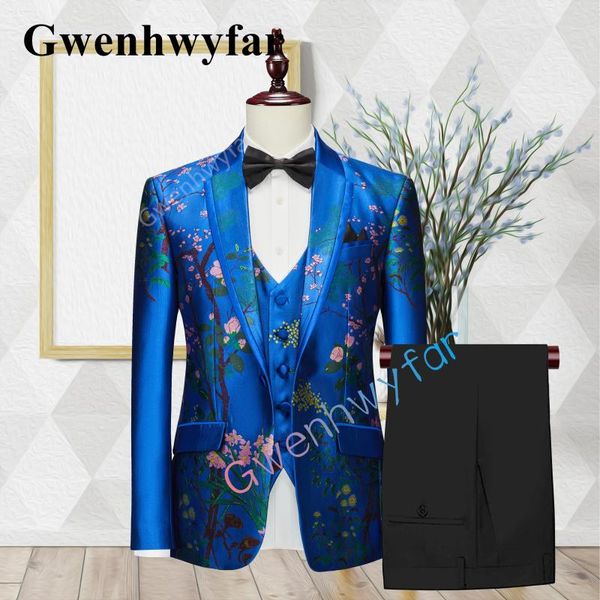 Trajes de hombre Gwenhwyfar, traje de estilo de diseño superior, azul real británico, informal, tela Jacquard de alta calidad, esmoquin de boda para novio, tres