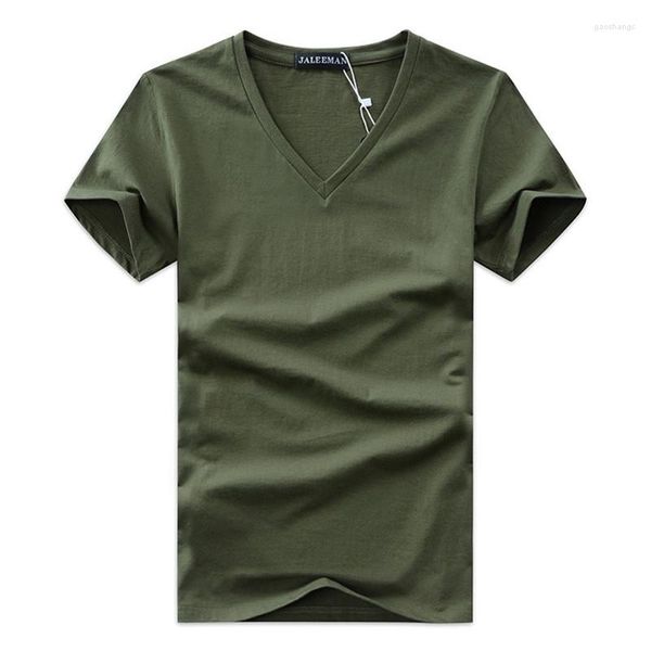 Costumes pour hommes H095 grande taille T-Shirts été décontracté col en v respirant marque t-shirt hommes à manches courtes couleur unie couverture en coton t-shirts