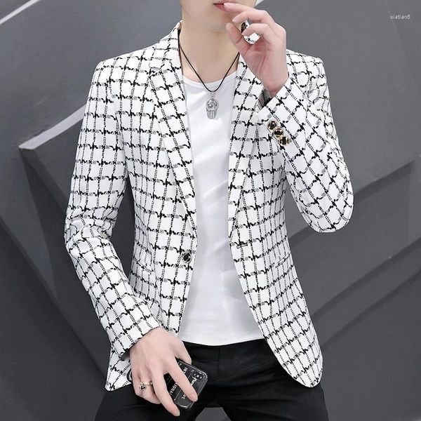 Suisse pour hommes coiffeuses Social Premium Blazers for Men Single Button Slim Spring Quality Coat Print Streetwear Terno Masculino