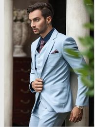 Costumes pour hommes beaux smoots de marié bleu bébé s'adapte à la robe de soirée toast manteau de gain à gilet (pantalon de veste à cravate) W: 129