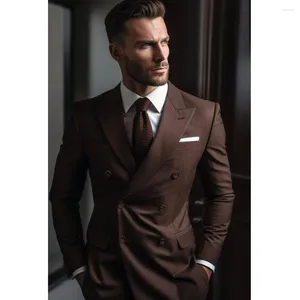 Costumes pour hommes beaux pantalons bruns bruns doubles pantalons plats réguliers de longueur régulière