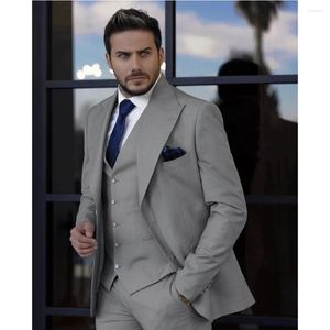 Costumes pour hommes beaux hommes gris slim fit 3 pièces pics à revers à blazer formel pantalon de mariage