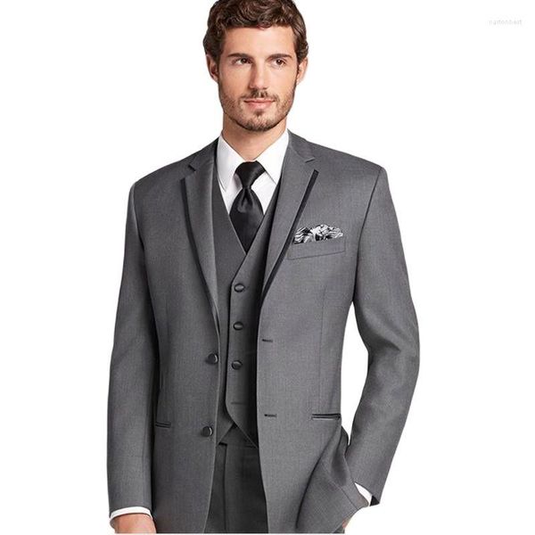 Trajes de hombre, esmoquin gris bonito para novio, vestido de noche para hombre, chaqueta de boda tostada, negocios (chaqueta, pantalones, chaleco, corbata) K:2116