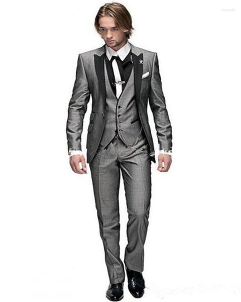 Costumes pour hommes, beau marié, costume d'affaires, sur mesure, Tuxedos de mariage gris formel pour hommes, 3 pièces, pantalon Blazer ajusté