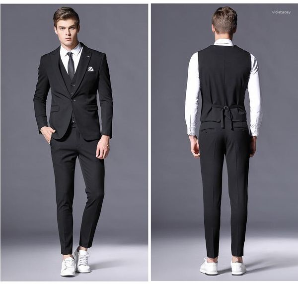 Trajes para hombres Guapo Padrinos de boda Mezcla de lana Esmoquin para novio Vestido de novia para hombre Chaqueta para hombre Blazer Cena de graduación (chaqueta pantalones Chaleco con corbata) A45