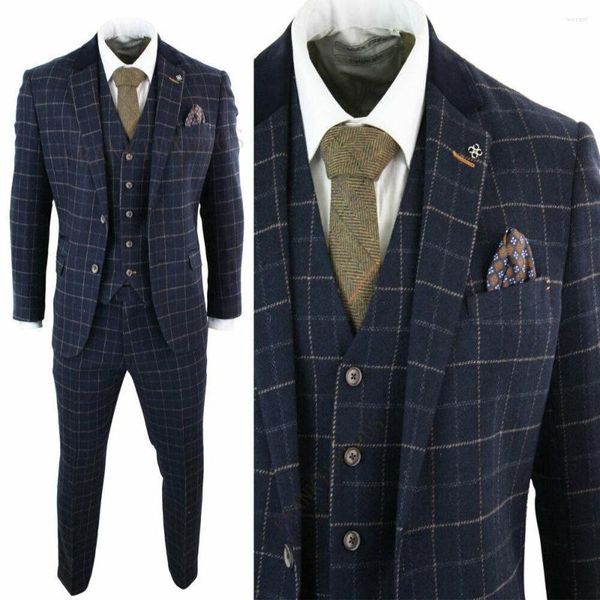 Costumes pour hommes Beaux hommes Tuxedos pour le mariage trois pièces bleu marine Glen Plaid marié mariée sur mesure garçons d'honneur