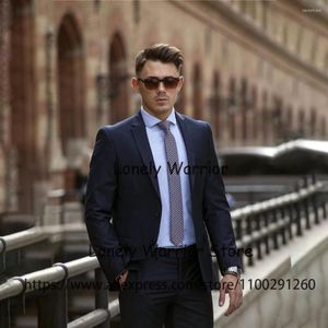 Costumes pour hommes beau bleu marine hommes Slim Fit formel affaires Blazer mariage marié smoking Terno Masculino Banquet 2 pièces veste pantalon