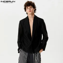 Costumes pour hommes beaux hauts bien ajustés Incerun en maillage creux de la fête occasionnelle du blazer solide montre des manteaux à manches longues S-5XL 2024