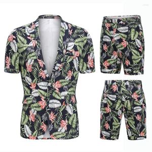 Trajes de hombre Estilo hawaiano Verano Corto Hombres 2 piezas Conjunto Playa Algodón Traje de manga corta Blazer EE. UU. Tamaño grande Estampado Blazers Pantalones cortos