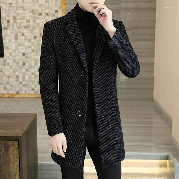 Trajes para hombres Productos de otoño e invierno de alta gama en la tendencia atractiva de moda larga con abrigo de lana de chenilla de ocio Regular