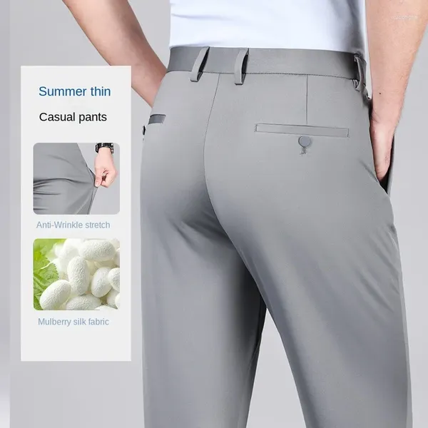 Costumes pour hommes haut de gamme affaires pantalons décontractés été mince glace soie Cool droite mince élastique soyeux quotidien bureau costume