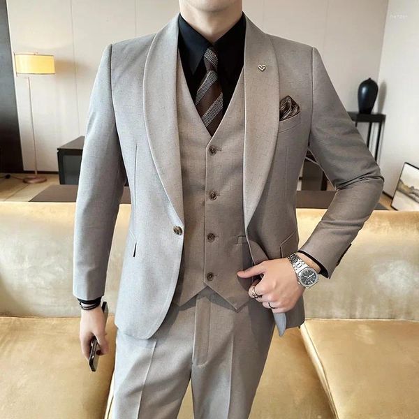 Costumes pour hommes haut de gamme hommes (costume gilet pantalon) mariage affaires beau costume vert Fruit col Banquet robe 3/2 ensembles N-5XL