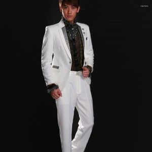 Costumes pour hommes haute qualité 2023 mode hommes robe formelle blanc Paillette discothèque Costume modérateur chanteurs vêtements mariage