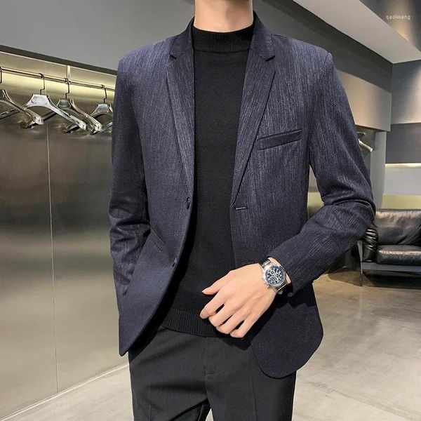 Trajes para hombre de alta calidad, moda 2024, versión coreana bonita, abrigo para traje ajustado, chaqueta pequeña informal de poliéster para hombre