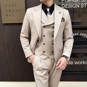 Herenpakken Hoge kwaliteit (Blazer Waistcoat broek) Men Simple Business Elegant Fashion Job-interview Gentleman Suit Slim 3-delige