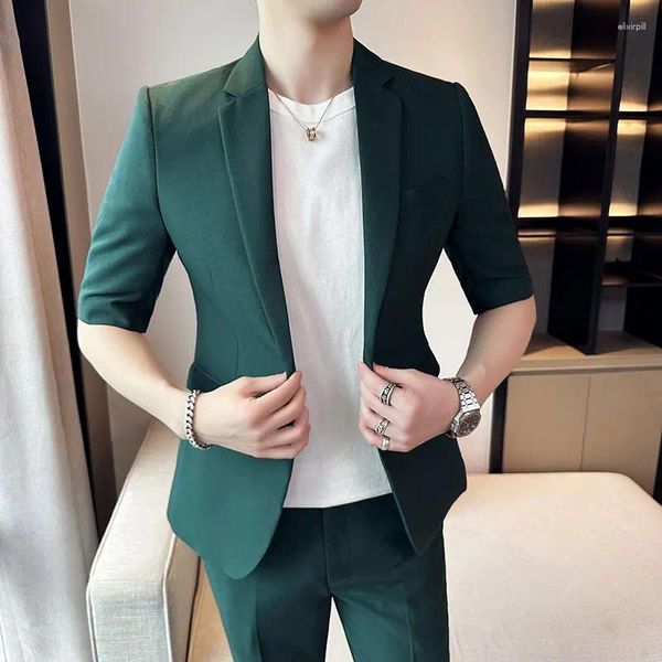 Costumes pour hommes de haute qualité (Blazer pantalon occidental) coupe ajustée décontractée à manches courtes Boutique d'été beau blazer haut de gamme ensemble deux pièces