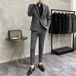 Herenpakken Hoge Kwaliteit Boutique Mode Effen Kleur Mannen Casual Business Bruidegom Trouwjurk Pak 2 Delige Set (Jas broek)